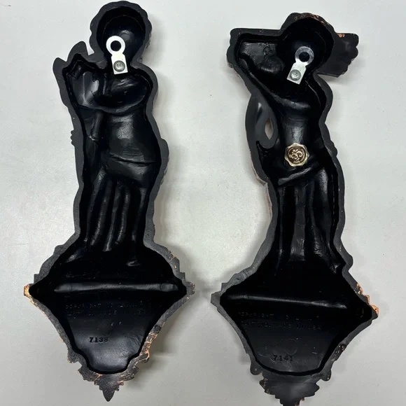 Set of 2 vintage Coppercraft Guild Syroco Cherub wall sconces - Picture 6 of 11
